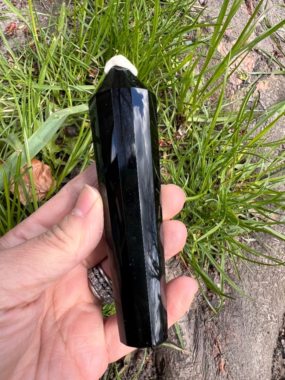 Black (2) obsidian wand with stand | crystal